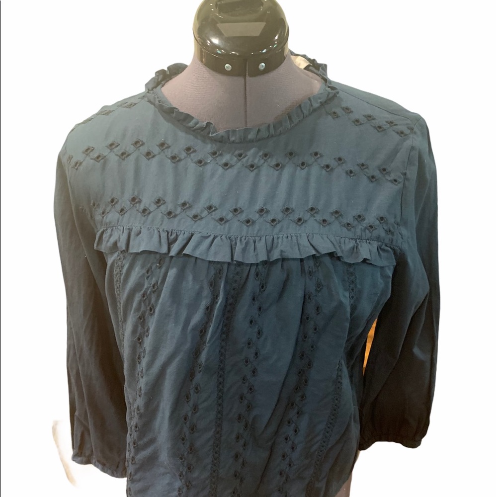 Loft Blue Eyelet 3/4 Sleeve Top
